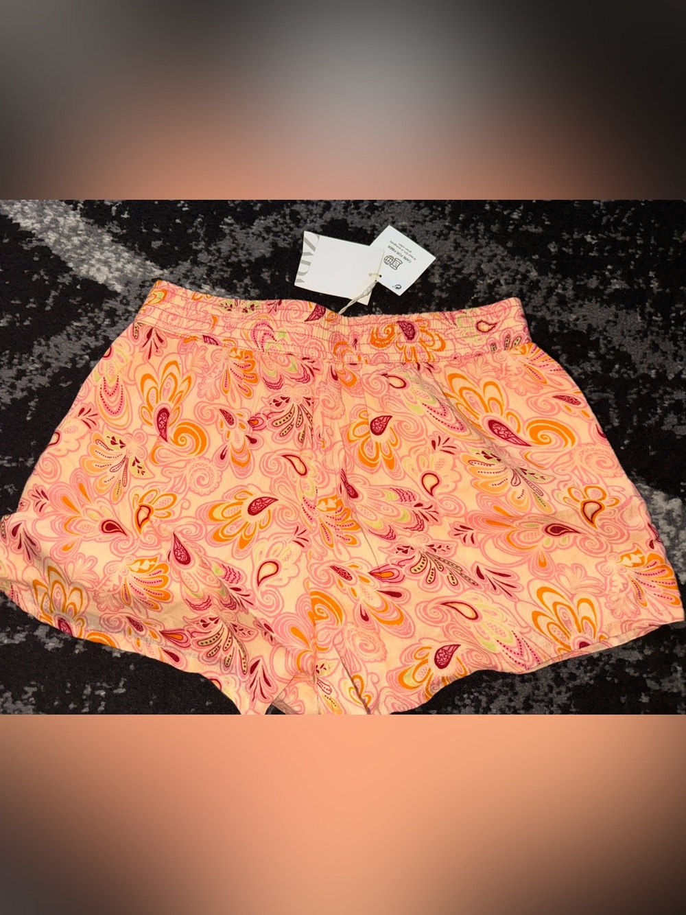 Zara Pink Paisley Athletic Shorts with Orange & Fuchsia Accents